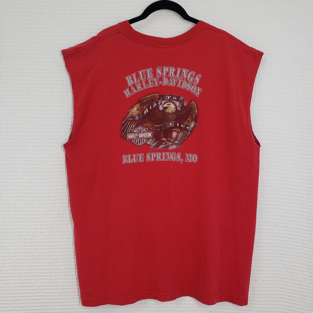 Harley Davidson T-Shirt Mens XL Red Sleeveless Muscle Shirt Cut Off Missouri USA